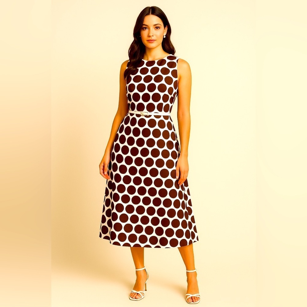 East 5th Woman Brown/White Polka Dot Flattering Dress 97% Cotton 3% Spandex  18W